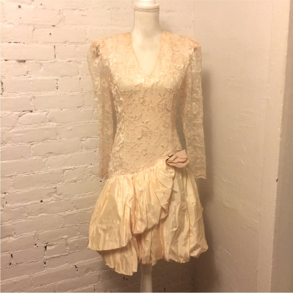 Dave & Johnny vtg 80s drop waist bubble hem lace dress pink size 4